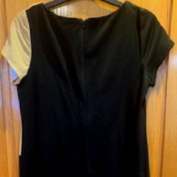 Tiana B. Black/Tan Dress Stretchy Faux Leather /Suede Short Sleeve Midi Sz:L - Picture 4 of 6